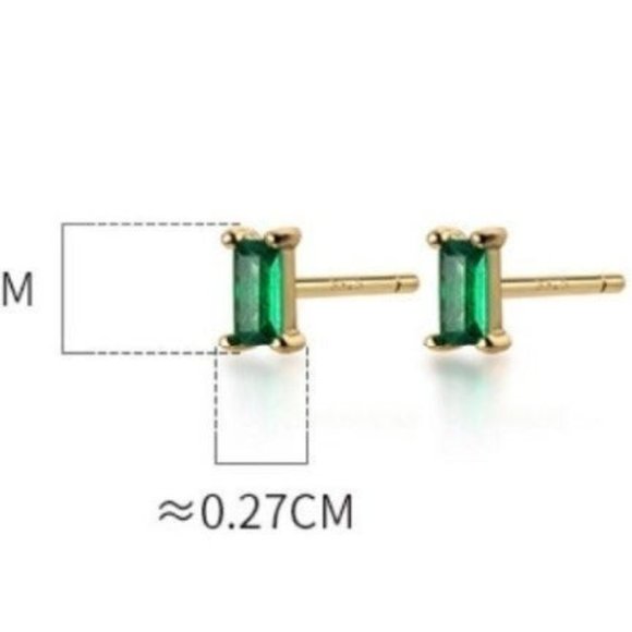 Small Emerald 925 Gold Studs Earrings - EOS002 Gold - Picture 9 of 11